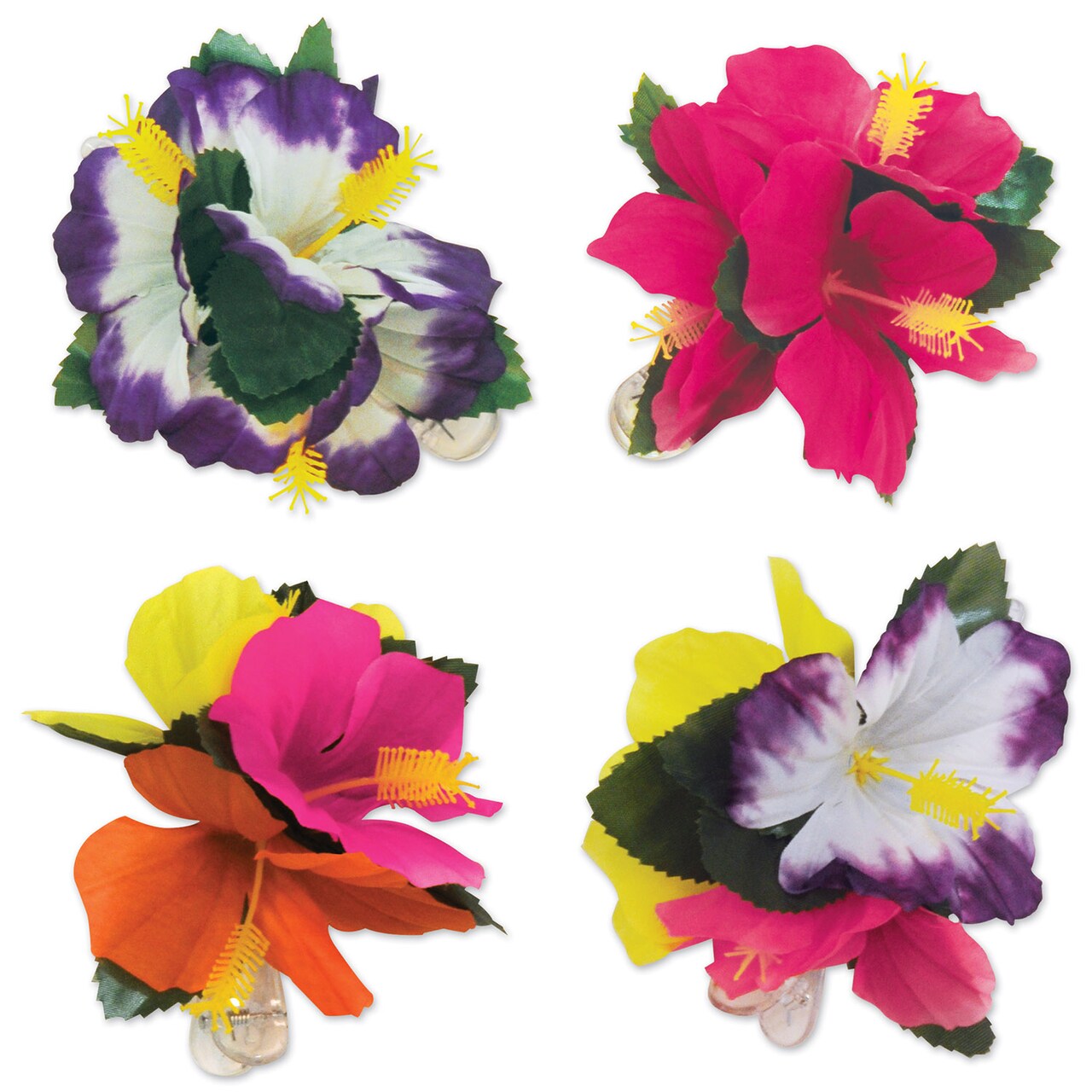 Beistle 24-Pieces Assorted Flower Design Tropical Hair Clips 6"